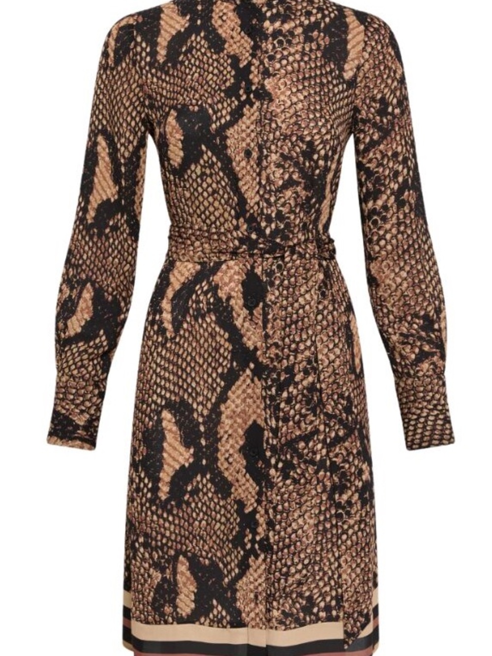 Long-Sleeve Snake Print Midi Dress in Brown and Black